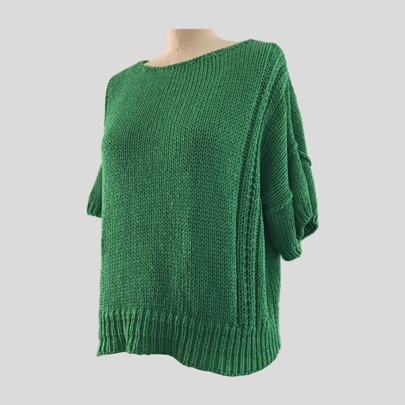 Vintage 80s 90s Liz Claiborne Green Silk Blend Knit Petite Cardigan Sweater S/M - Picture 1 of 9